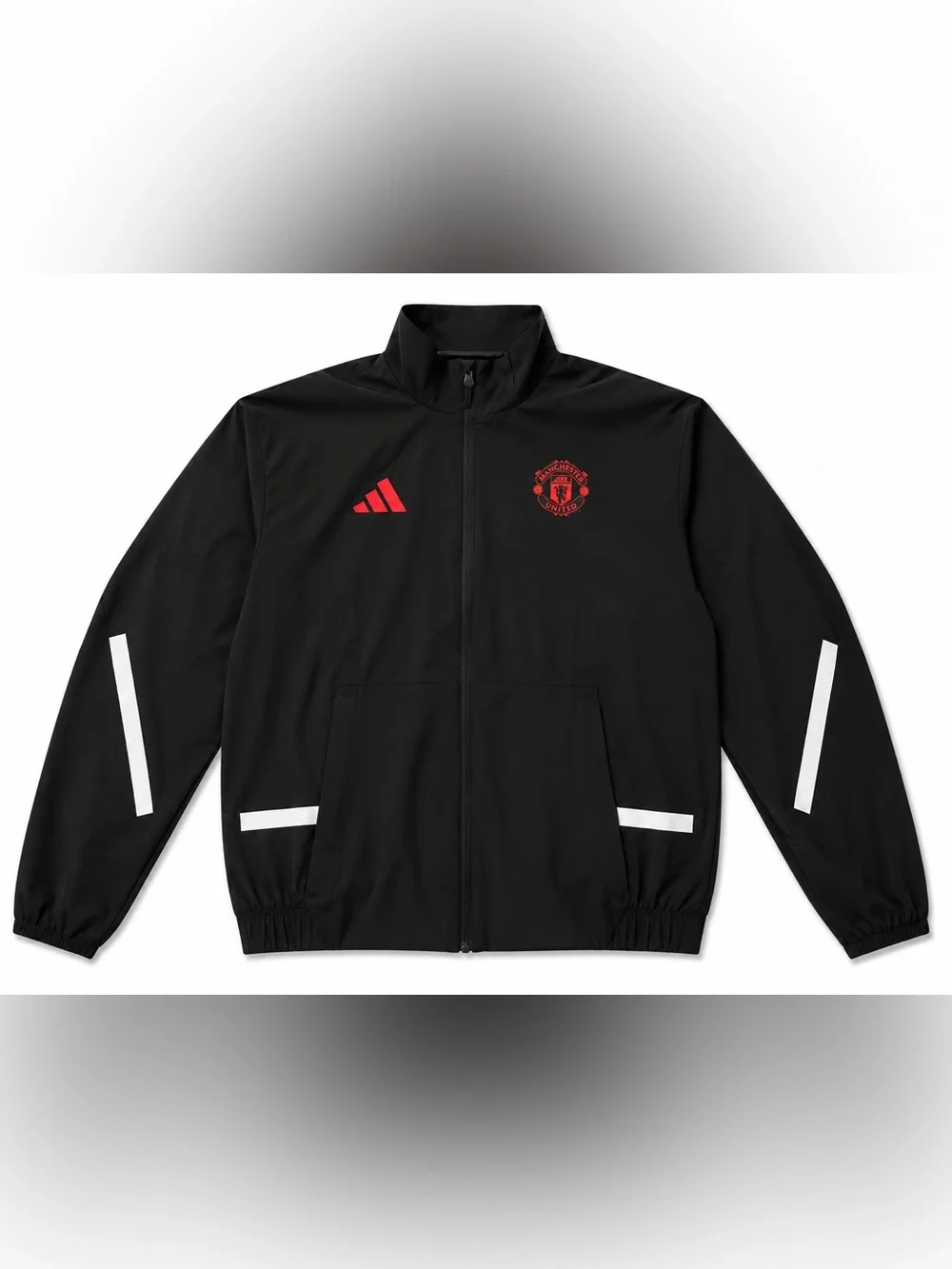 adidas Manchester United Black Lightweight Jacket with Red Logos